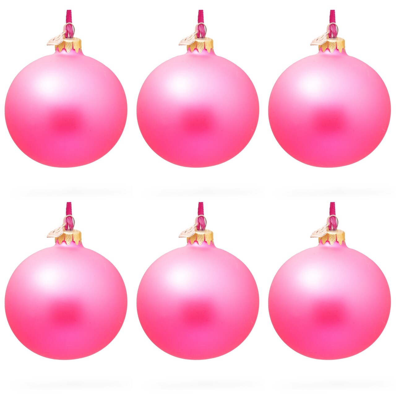 Set of 6 Solid Pink Glass Ball Christmas Ornaments 3.25 Inches
